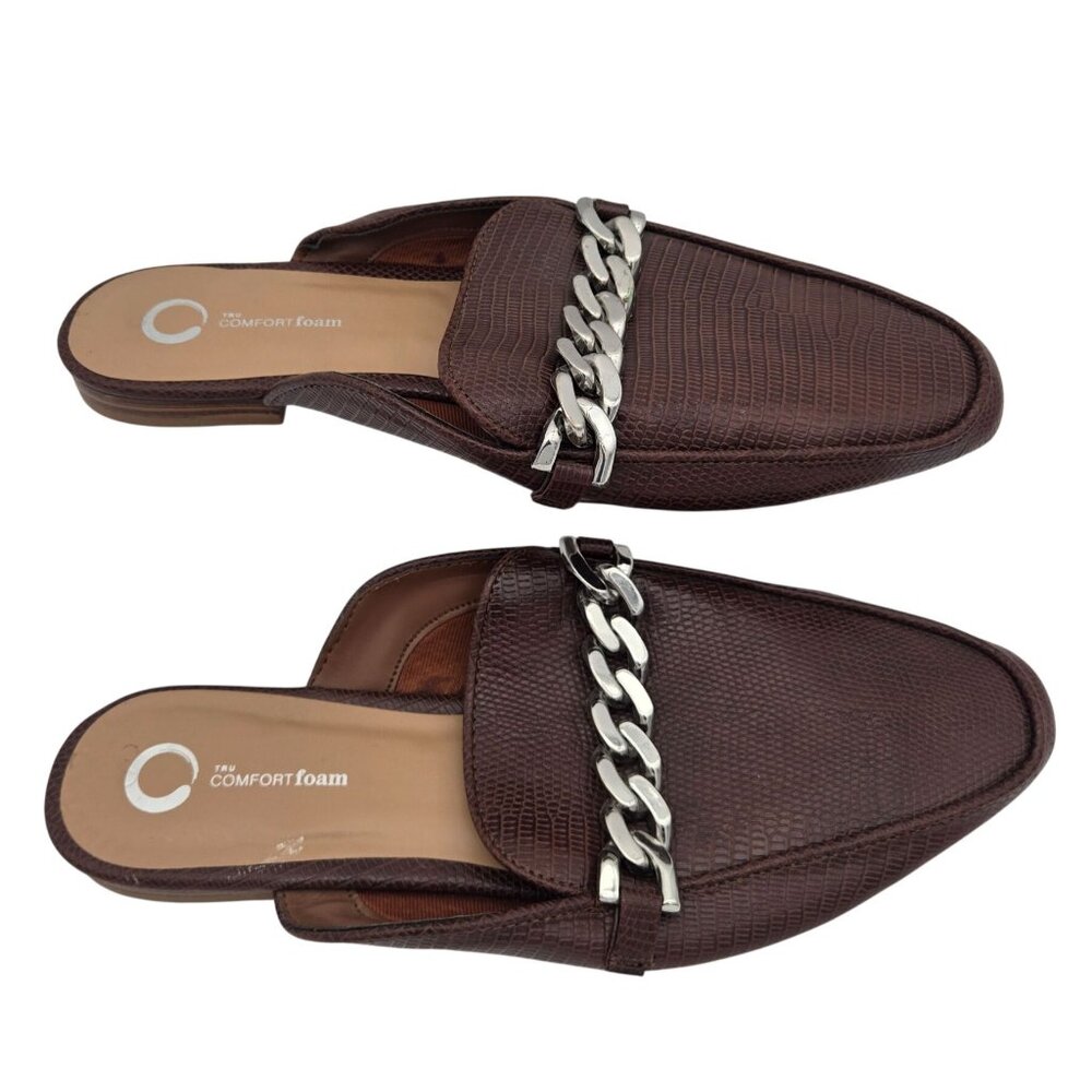 Tru Comfort Foam Womens Brown Faux Leather Chain Loafers Size 9.5